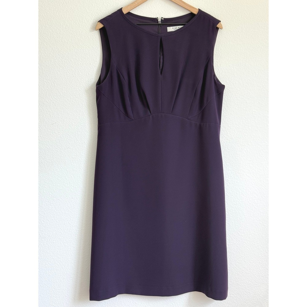 Dark Plum Purple Nine West Sheath Dress Keyhole Business Chic Size 16 Sheath
